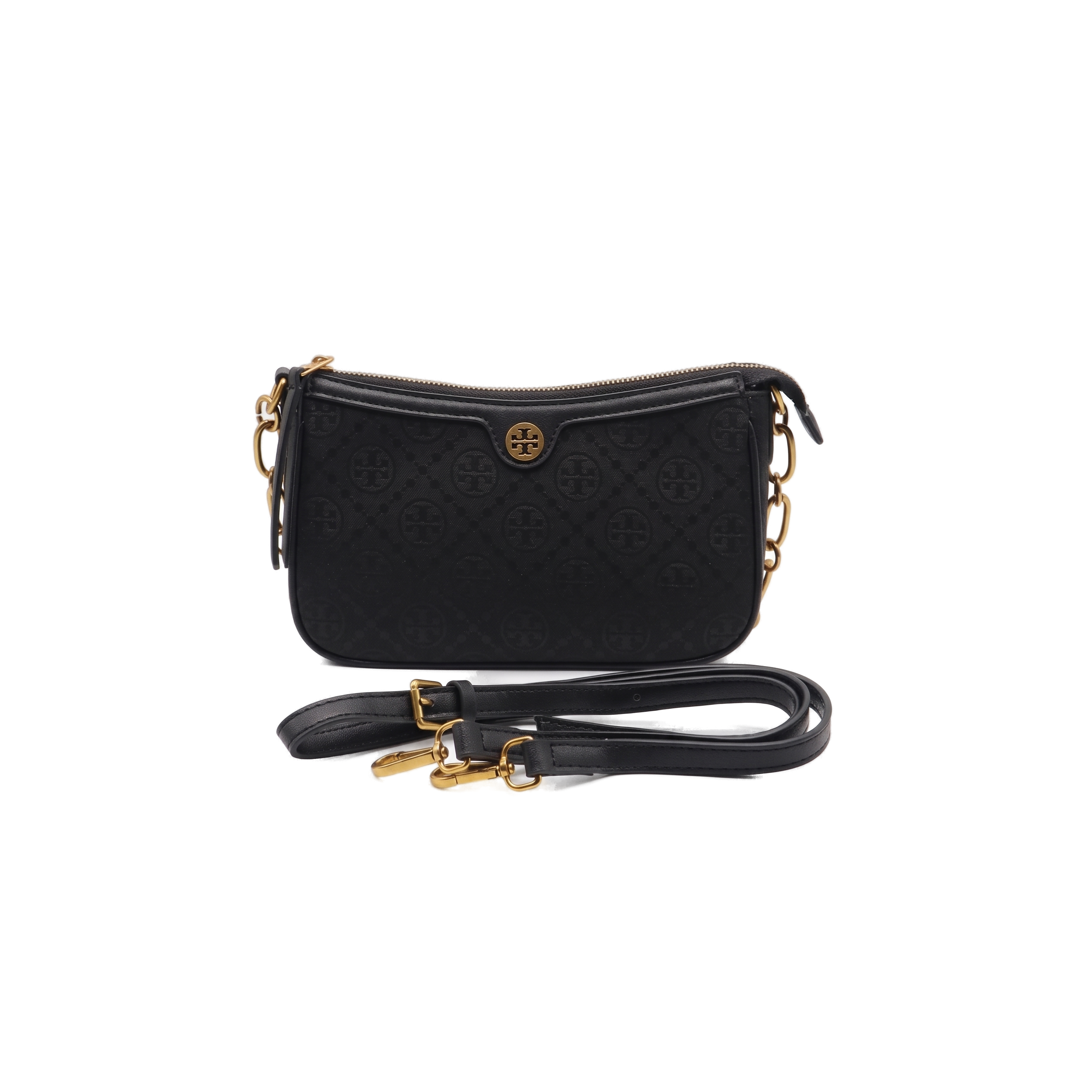 Classic Black Monogram Shoulder Bag with Gold Chain Strap