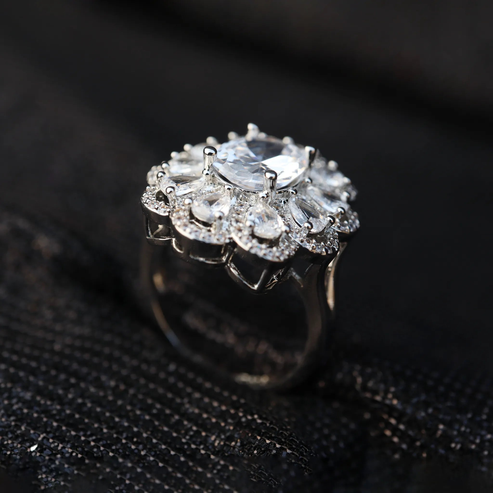 Classic Silver-Plated Multi-Stone Engagement Ring