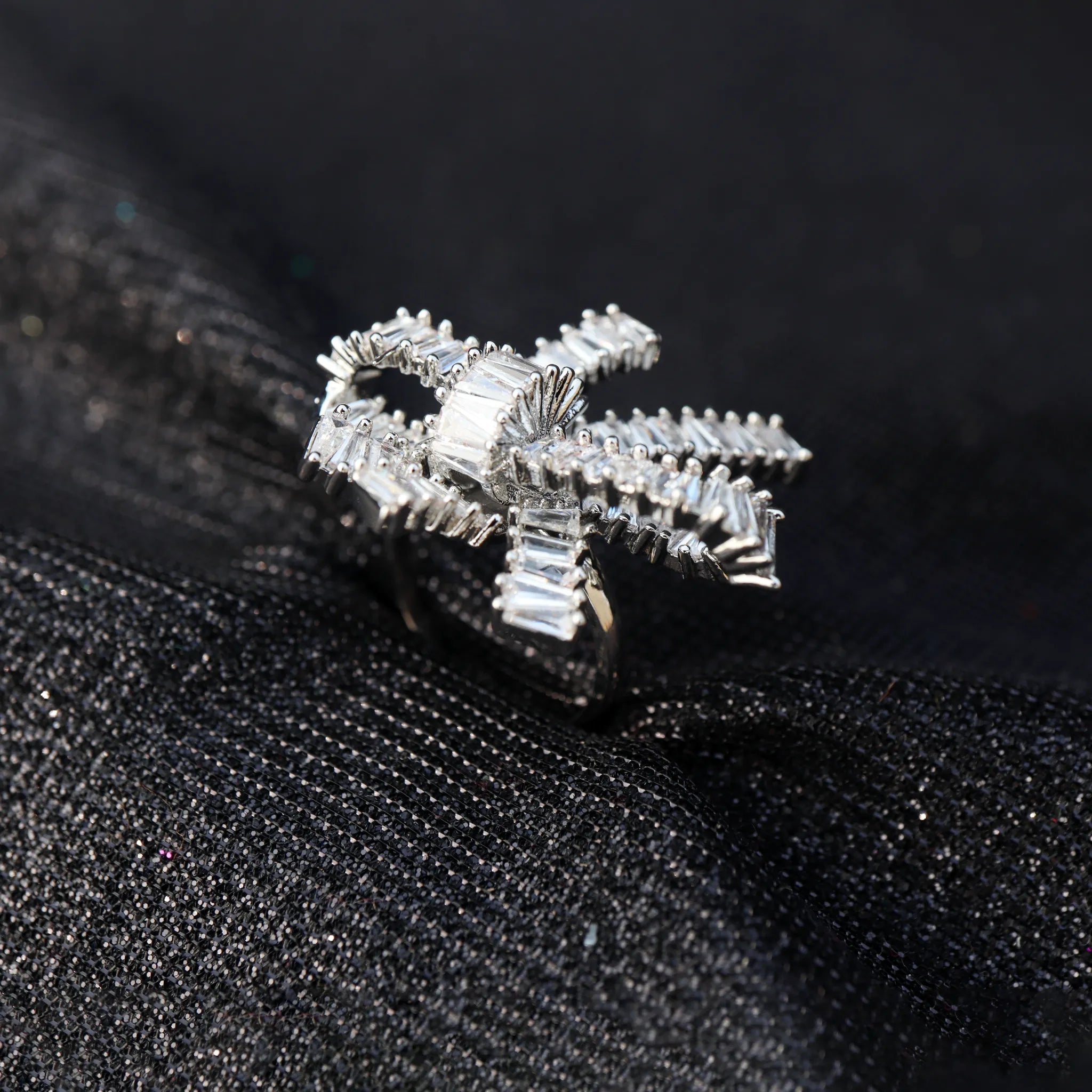 Elegant Silver Bow Knot Diamond Ring