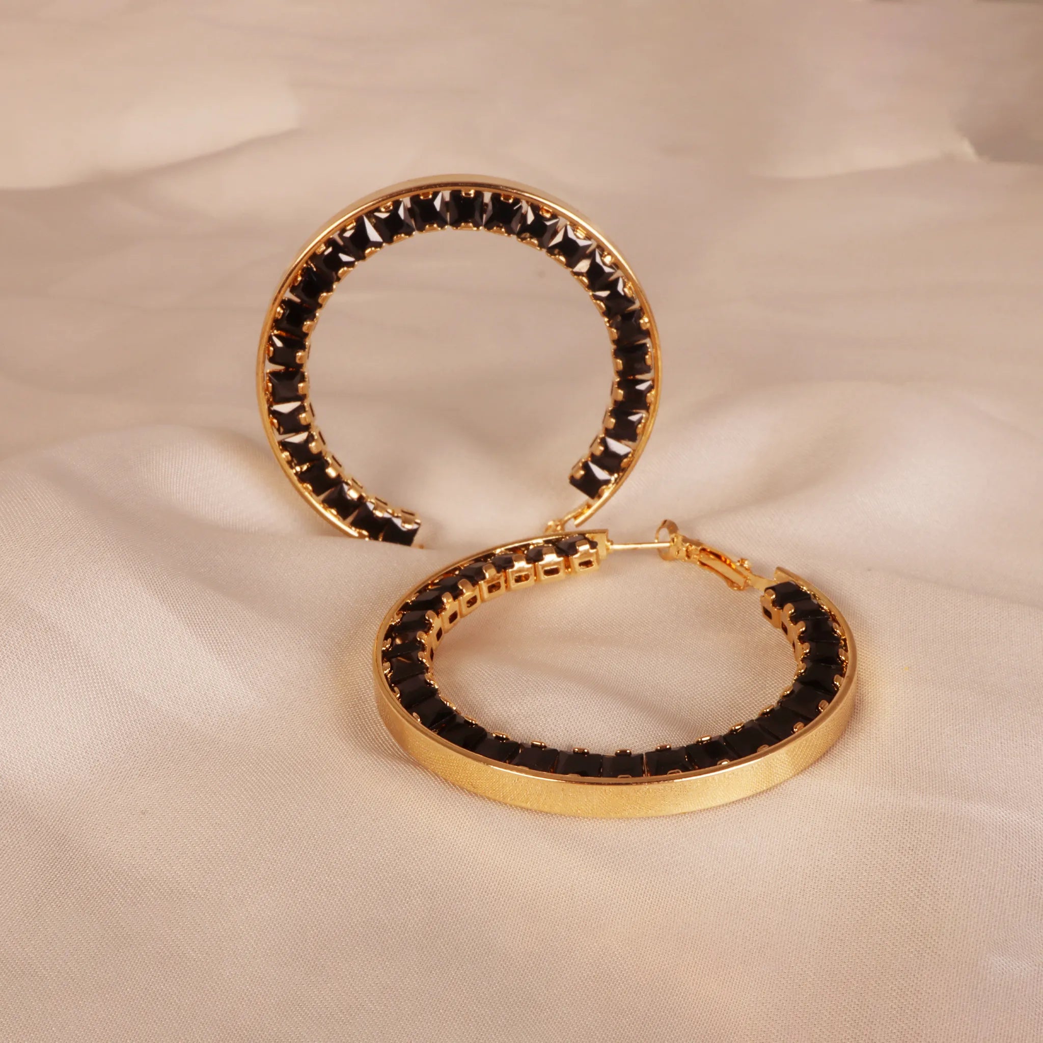 Midnight Elegance Gold Hoop Earrings