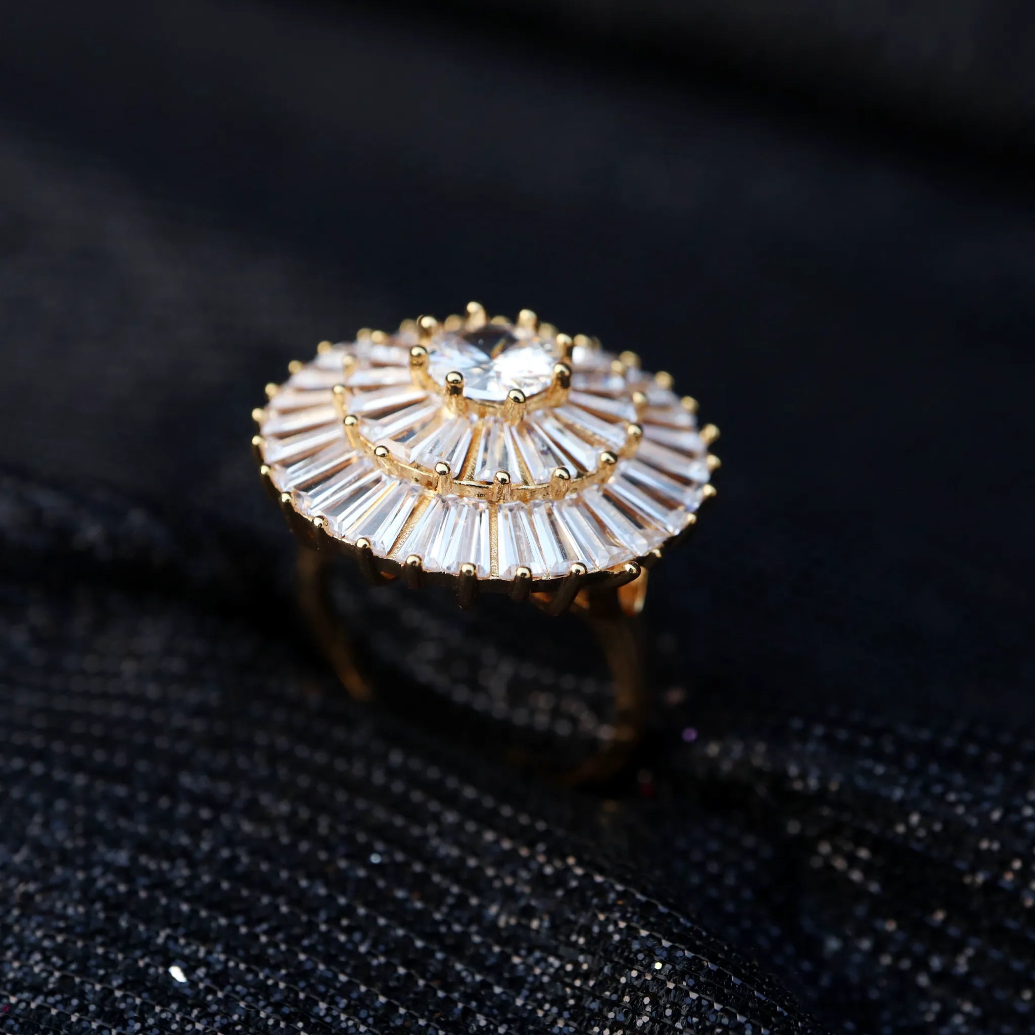 Elegant Tiered Gold-Plated Cocktail Ring