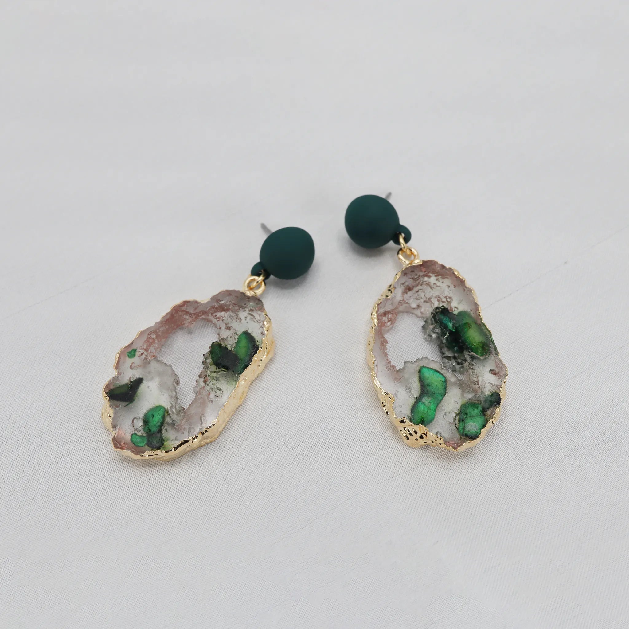 Green Gem Resin Drop Earrings