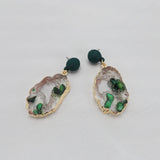 Green Gem Resin Drop Earrings