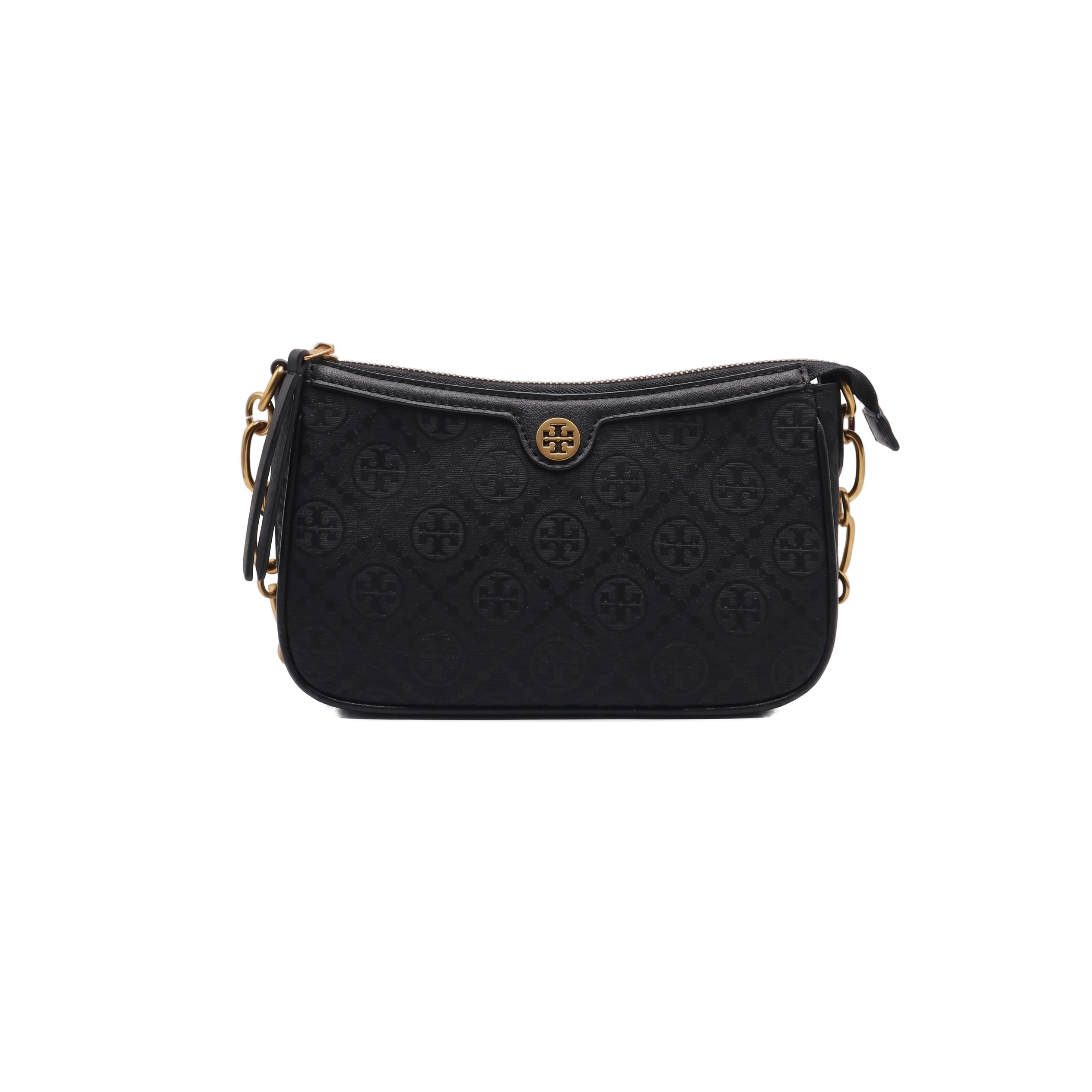 Classic Black Monogram Shoulder Bag with Gold Chain Strap