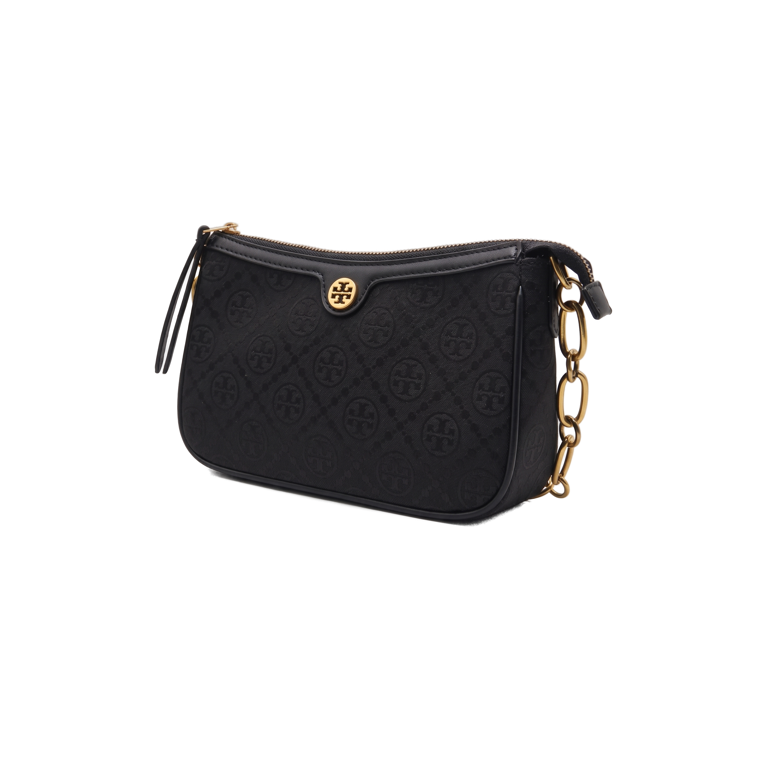 Classic Black Monogram Shoulder Bag with Gold Chain Strap