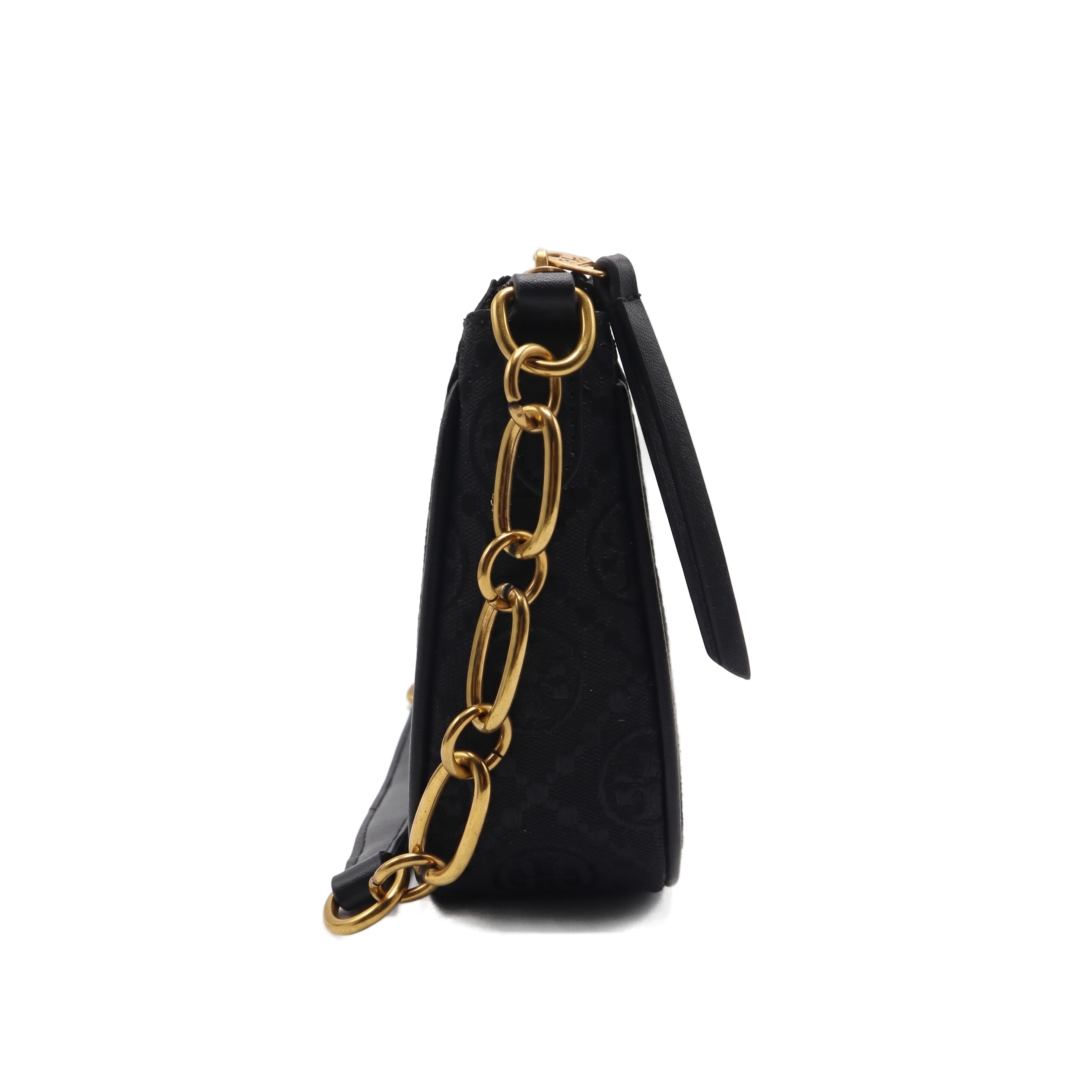Classic Black Monogram Shoulder Bag with Gold Chain Strap