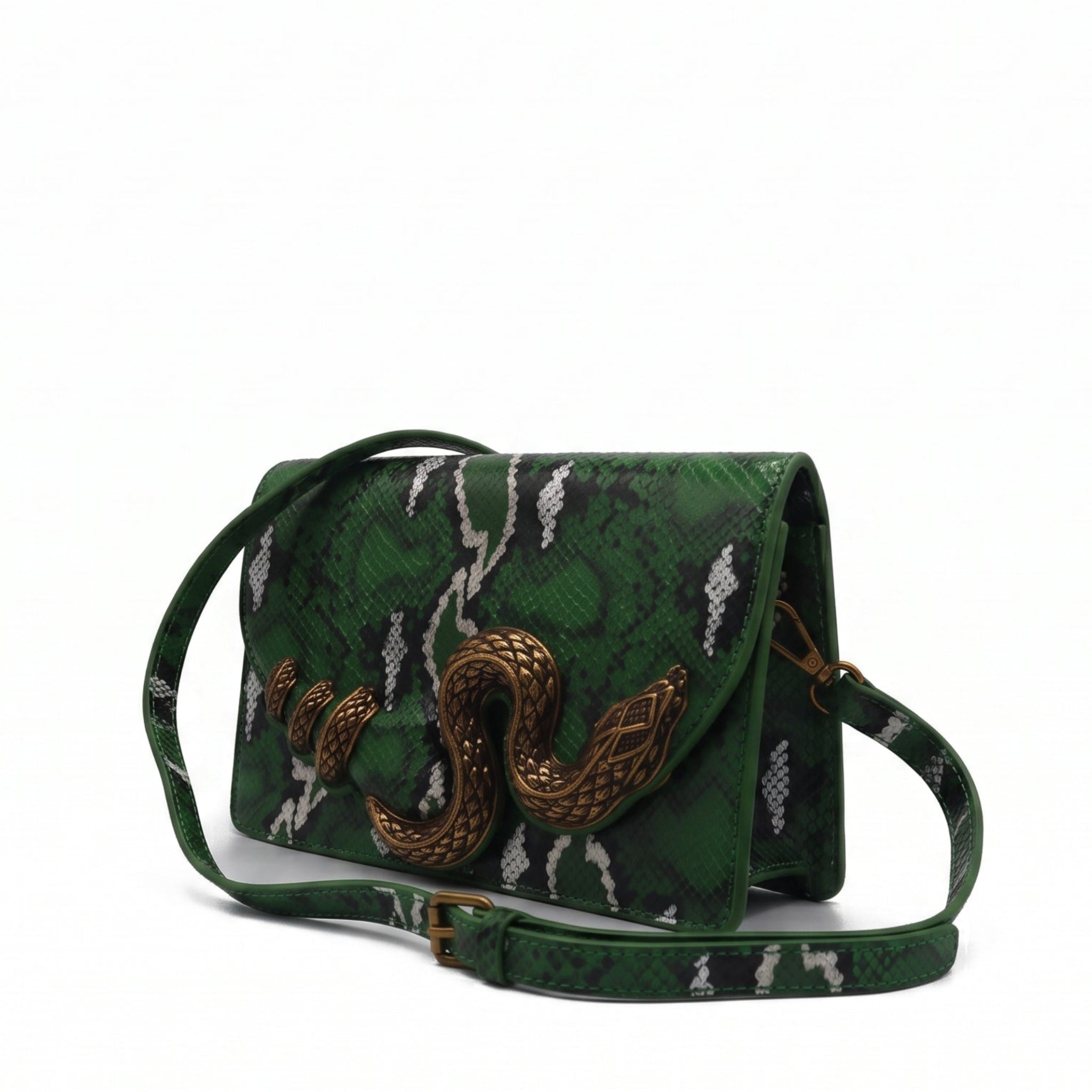 Roberto Cavalli Python Flap Bag | Emerald Green Snake Clasp