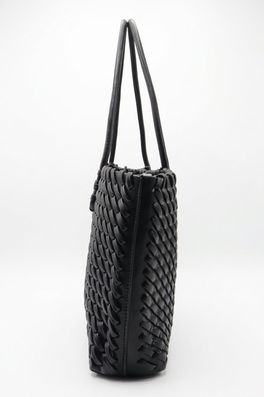 Woven Leather East-West Tote Bag | Classic Black