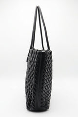 Woven Leather East-West Tote Bag | Classic Black