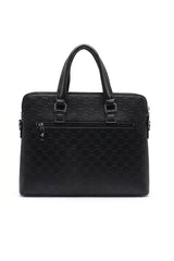 Gucci Signature Embossed Leather Briefcase Laptop Bag | Black & Silver
