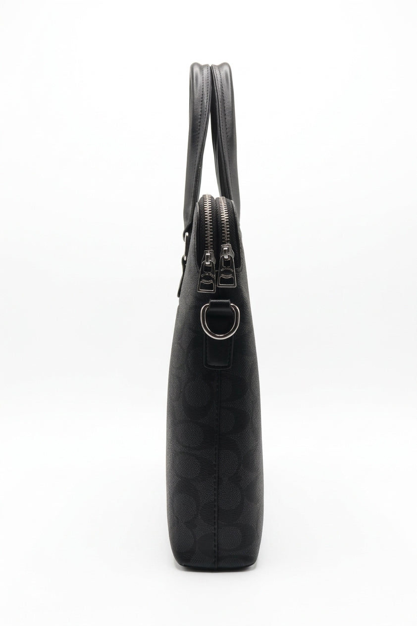 Coach Slim Signature Canvas Briefcase Laptop Bag | Charcoal & Black