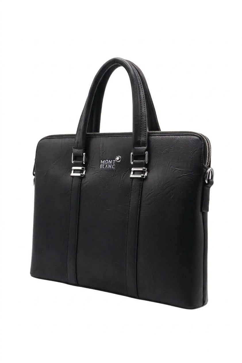 Slim Leather Laptop Briefcase Laptop Bags | Classic Black & Silver