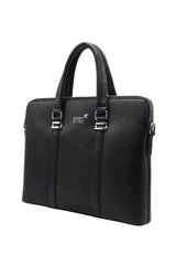 Slim Leather Laptop Briefcase Laptop Bags | Classic Black & Silver