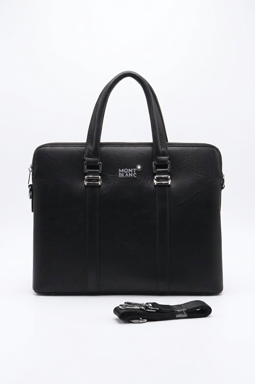 Slim Leather Laptop Briefcase Laptop Bags | Classic Black & Silver