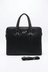 Slim Leather Laptop Briefcase Laptop Bags | Classic Black & Silver