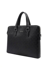 Gucci Signature Embossed Leather Briefcase Laptop Bag | Black & Silver