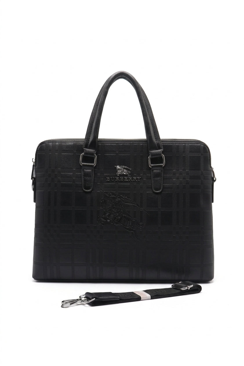 Burberry Embossed Slim Leather Briefcase | Black & Silver