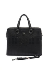 Burberry Embossed Slim Leather Briefcase | Black & Silver
