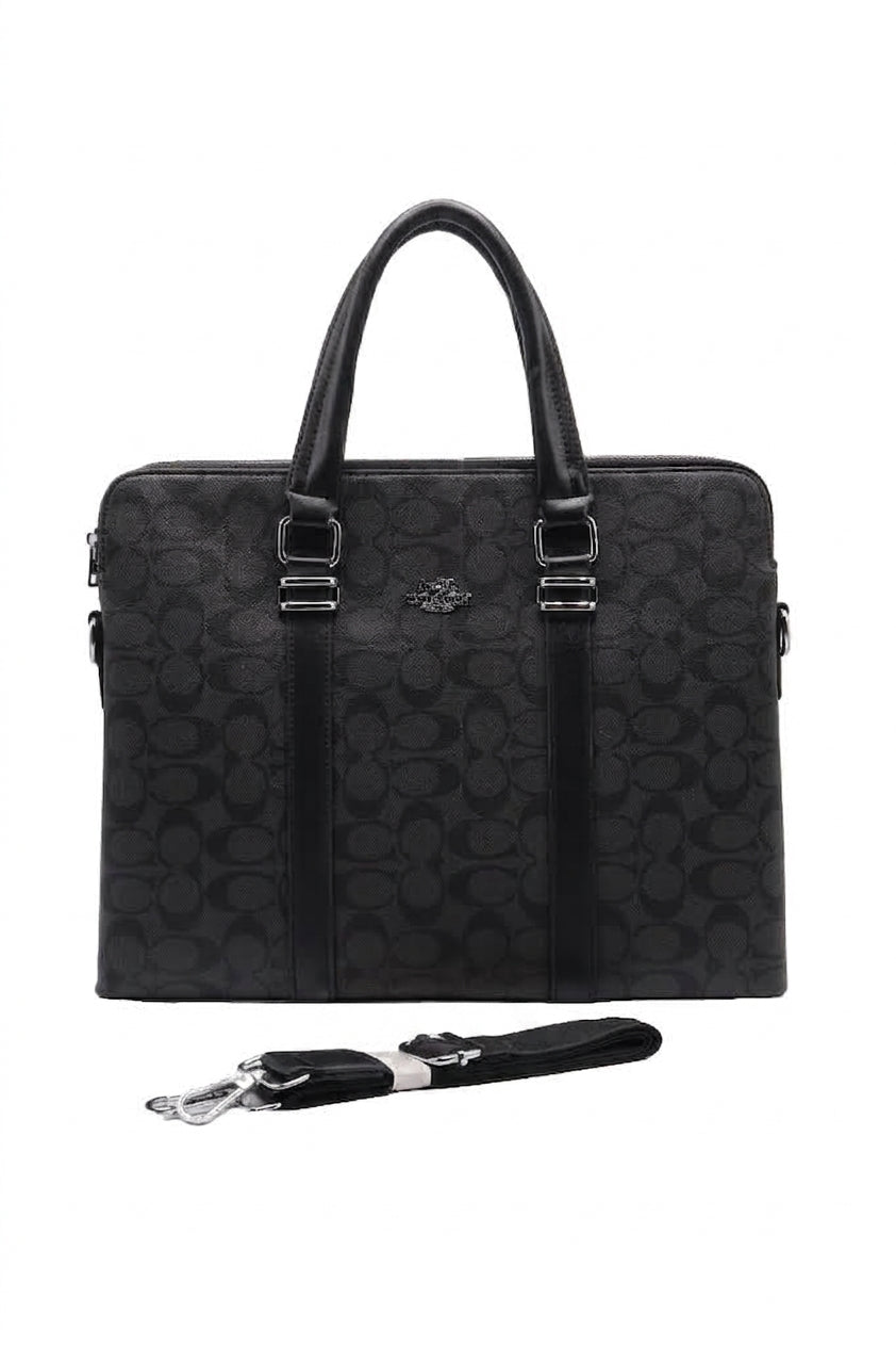 Coach Slim Signature Canvas Briefcase Laptop Bag | Charcoal & Black