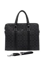 Coach Slim Signature Canvas Briefcase Laptop Bag | Charcoal & Black