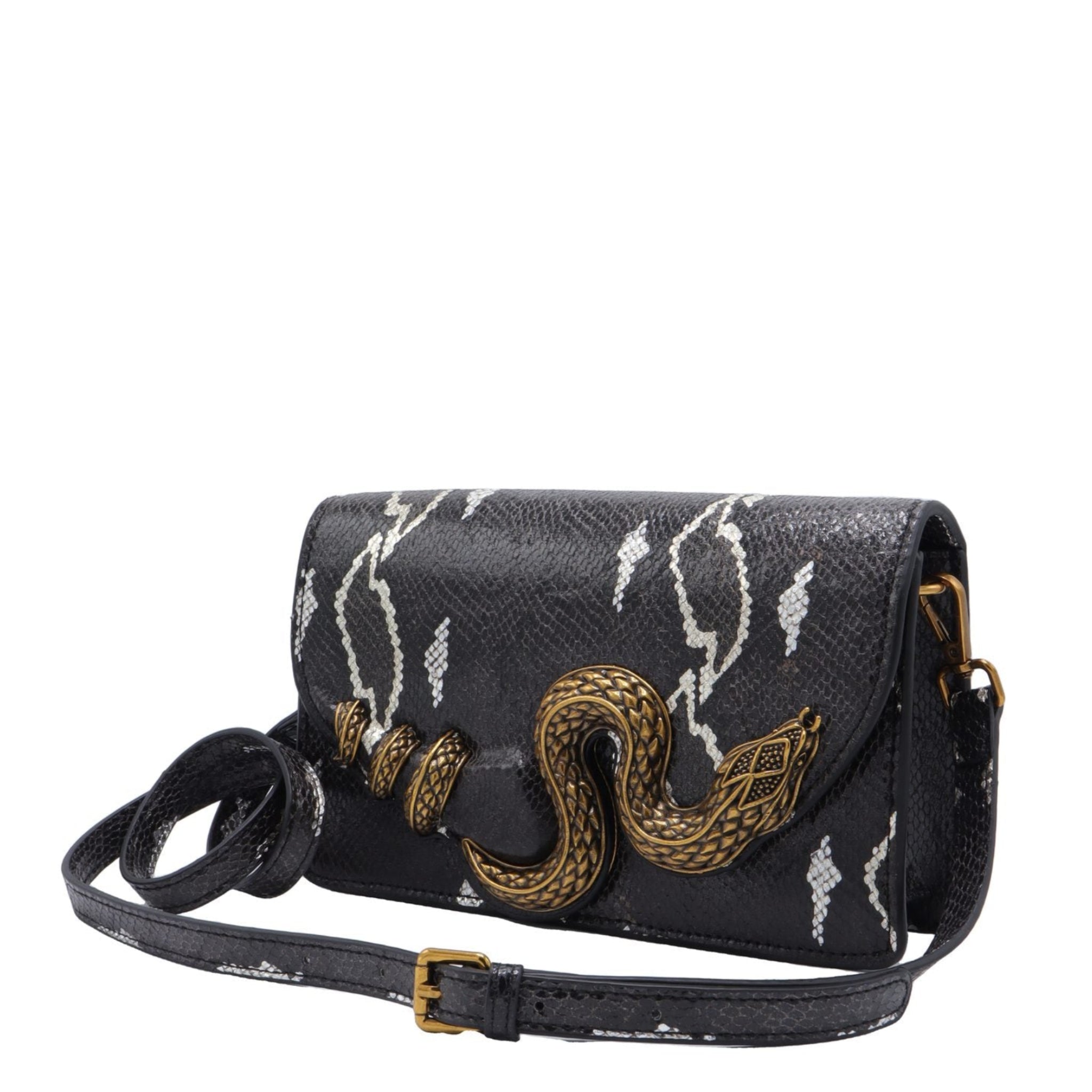 Roberto Cavalli Python Flap Bag | Monochrome Snake Clasp