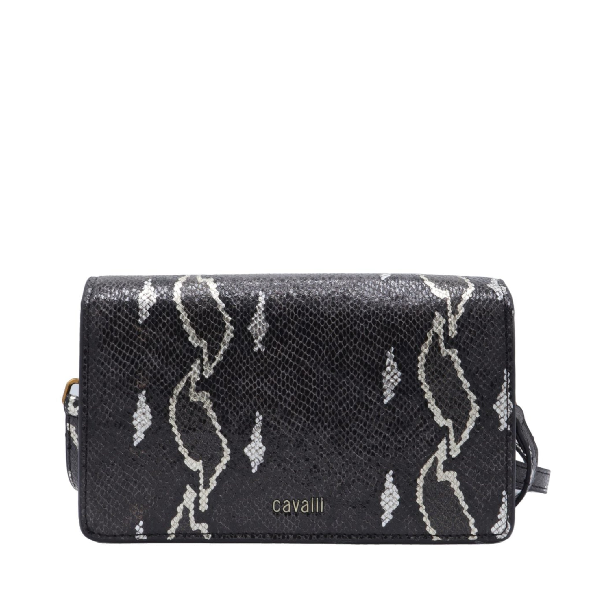Roberto Cavalli Python Flap Bag | Monochrome Snake Clasp