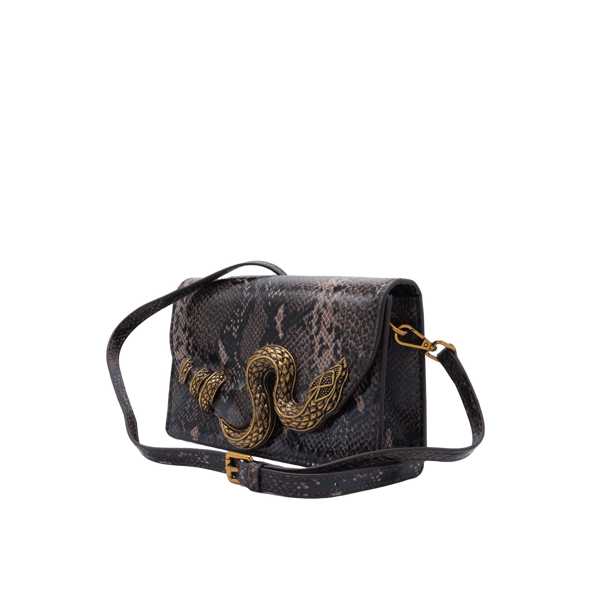 Roberto Cavalli Python Flap Bag | Charcoal Snake Clasp