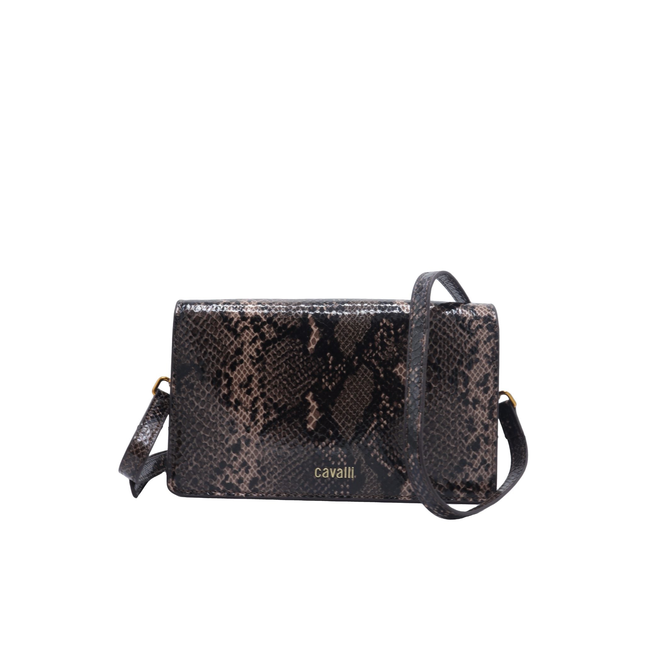 Roberto Cavalli Python Flap Bag | Charcoal Snake Clasp
