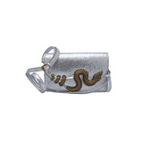 Roberto Cavalli Python Flap Bag | Metallic Silver Snake Clasp