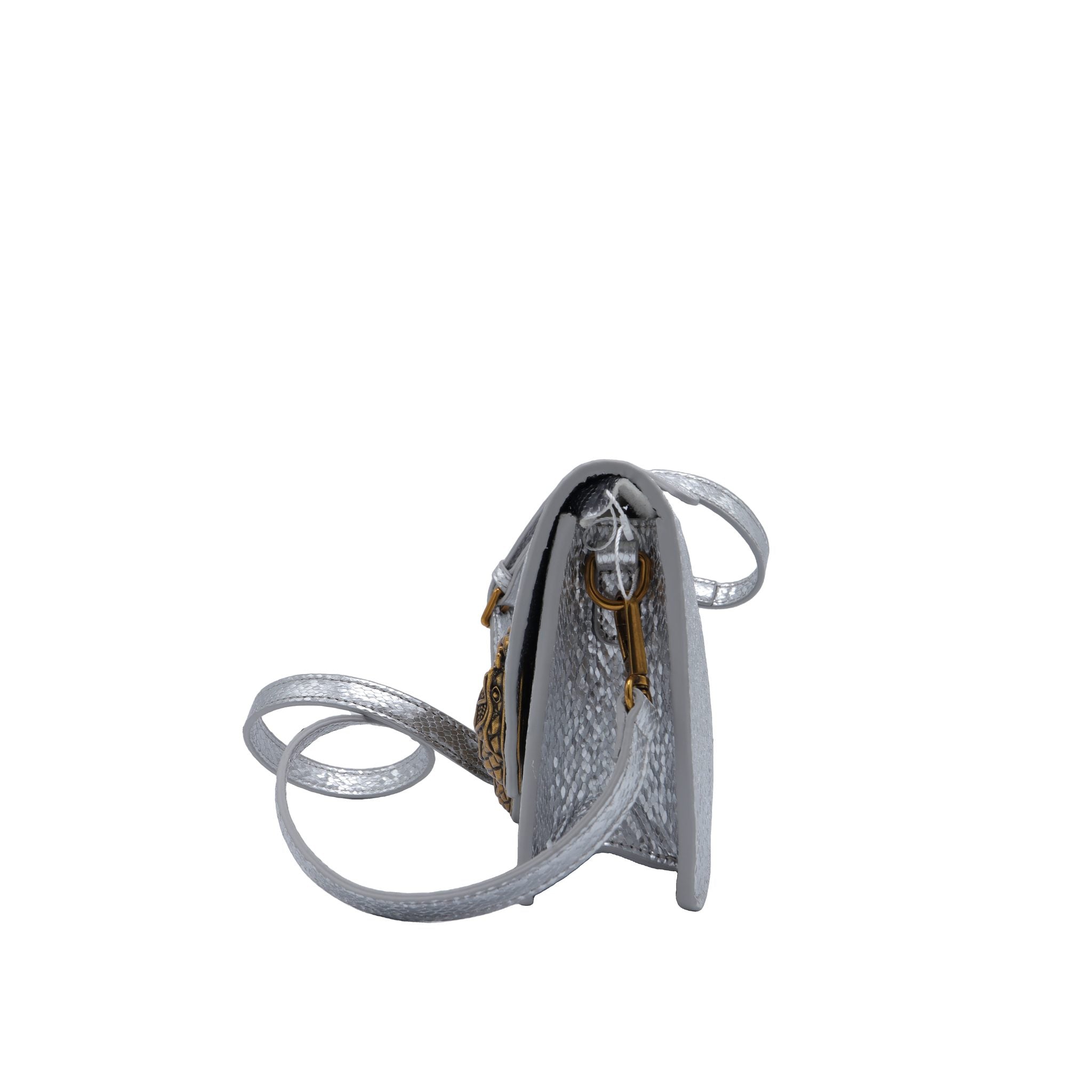 Roberto Cavalli Python Flap Bag | Metallic Silver Snake Clasp