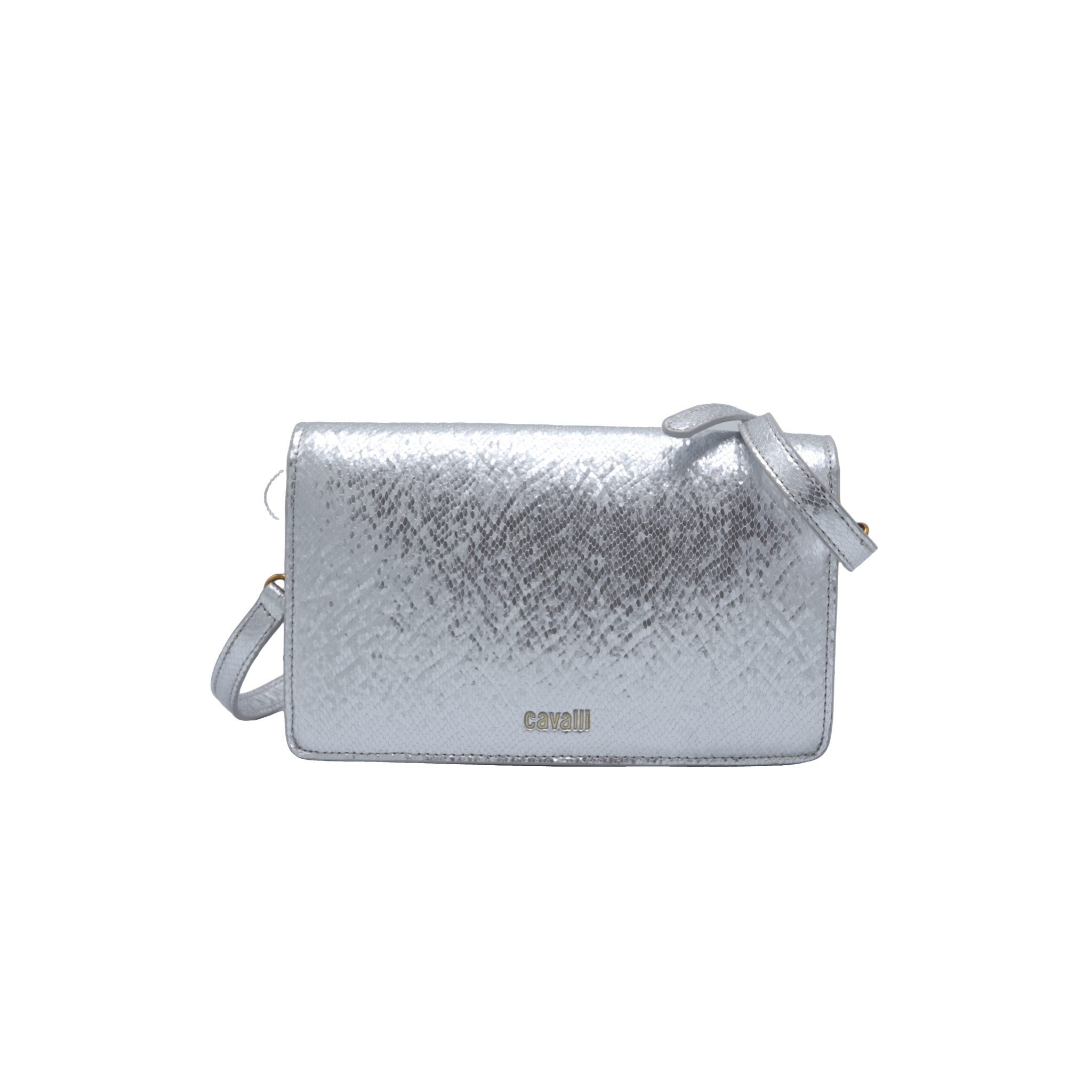 Roberto Cavalli Python Flap Bag | Metallic Silver Snake Clasp