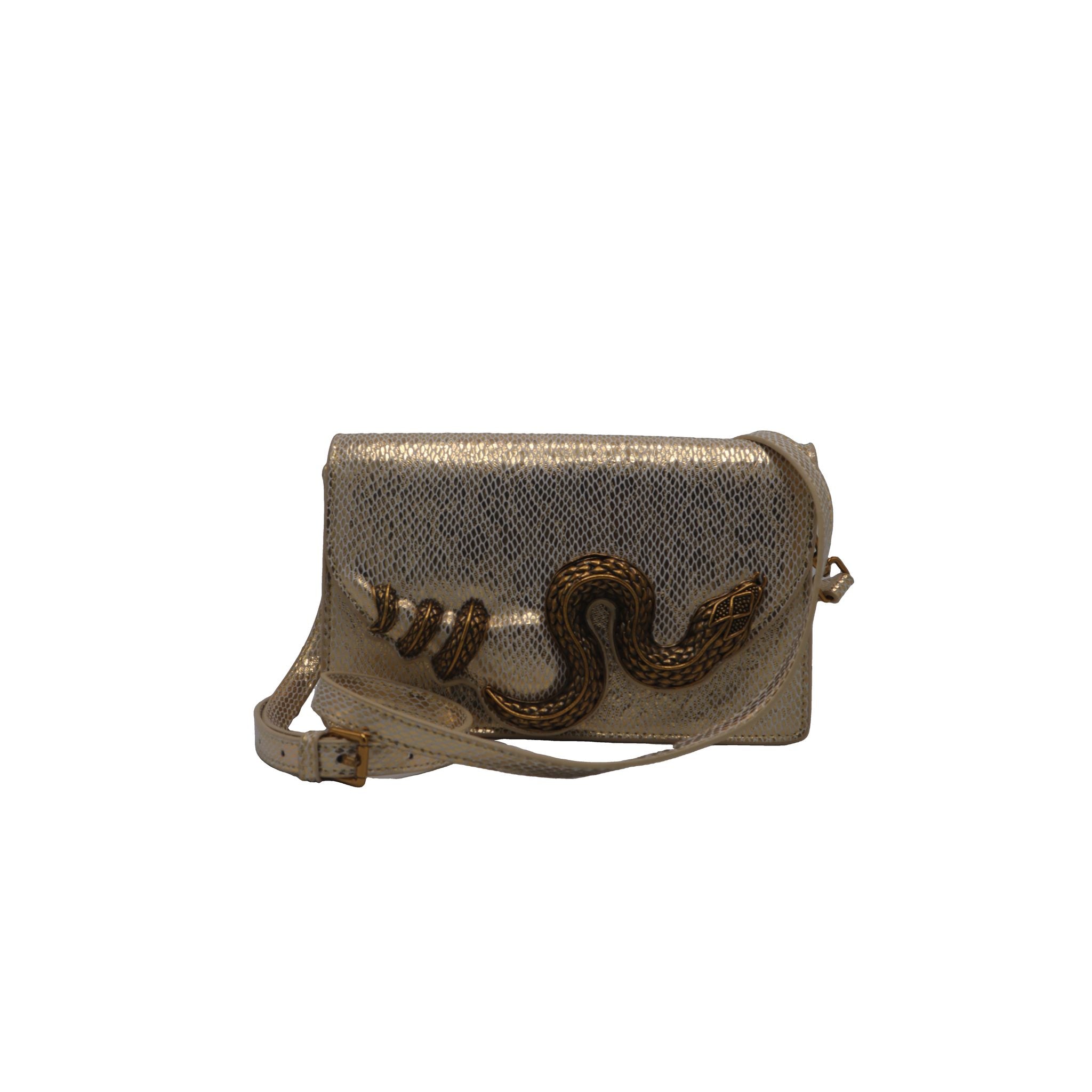 Roberto Cavalli Python Flap Bag | Champagne Gold Snake Clasp