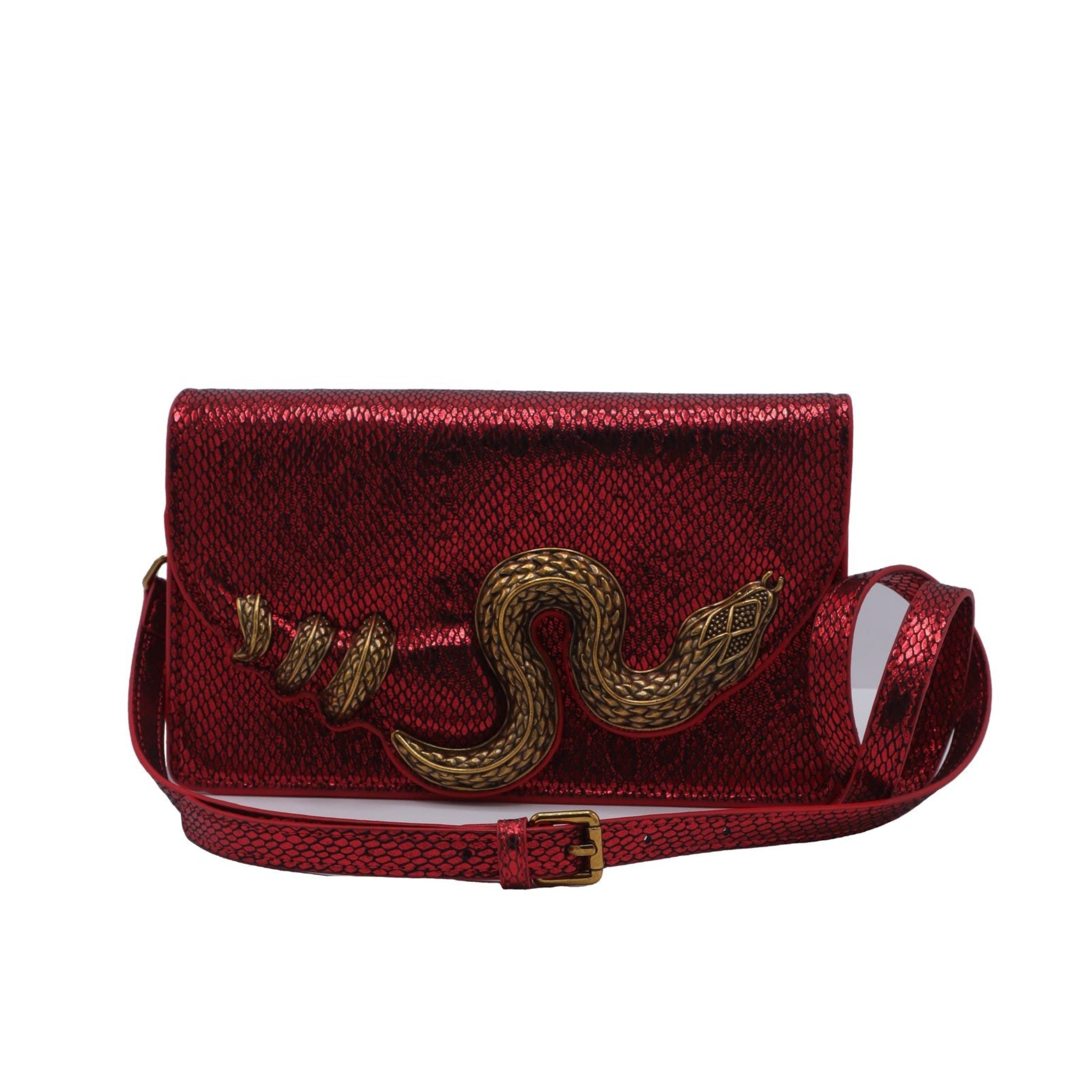 Roberto Cavalli Python Flap Bag | Metallic Red Snake Clasp