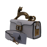 Lanvin Pencil Cat Bag | White Croc Leather & Gold Cat Handle