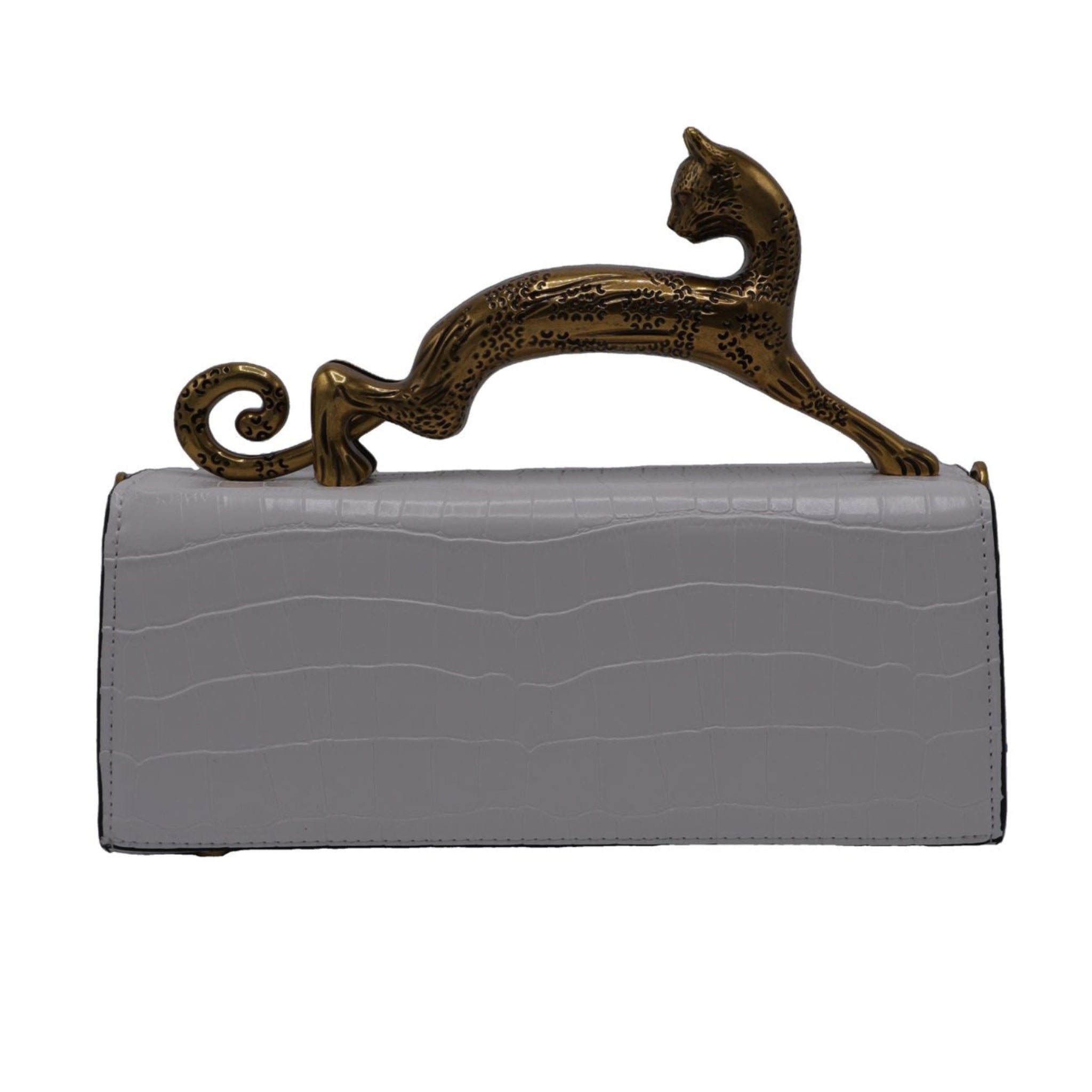 Lanvin Pencil Cat Bag | White Croc Leather & Gold Cat Handle