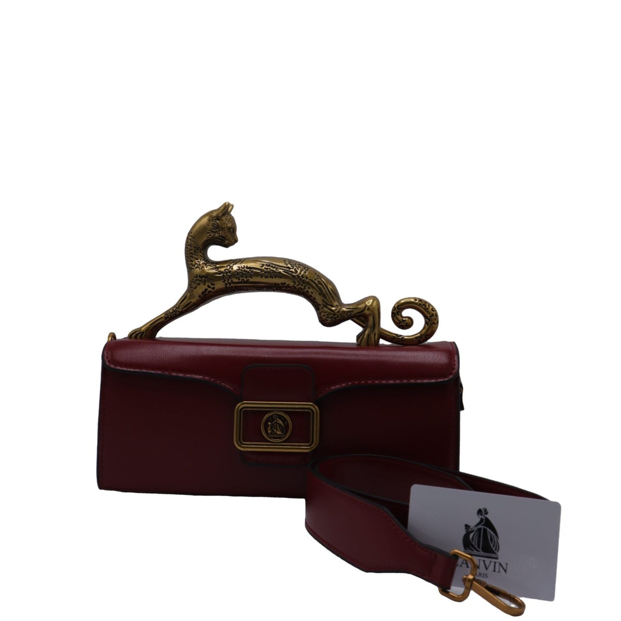 Lanvin Pencil Cat Bag | Deep Red Leather & Gold Cat Handle