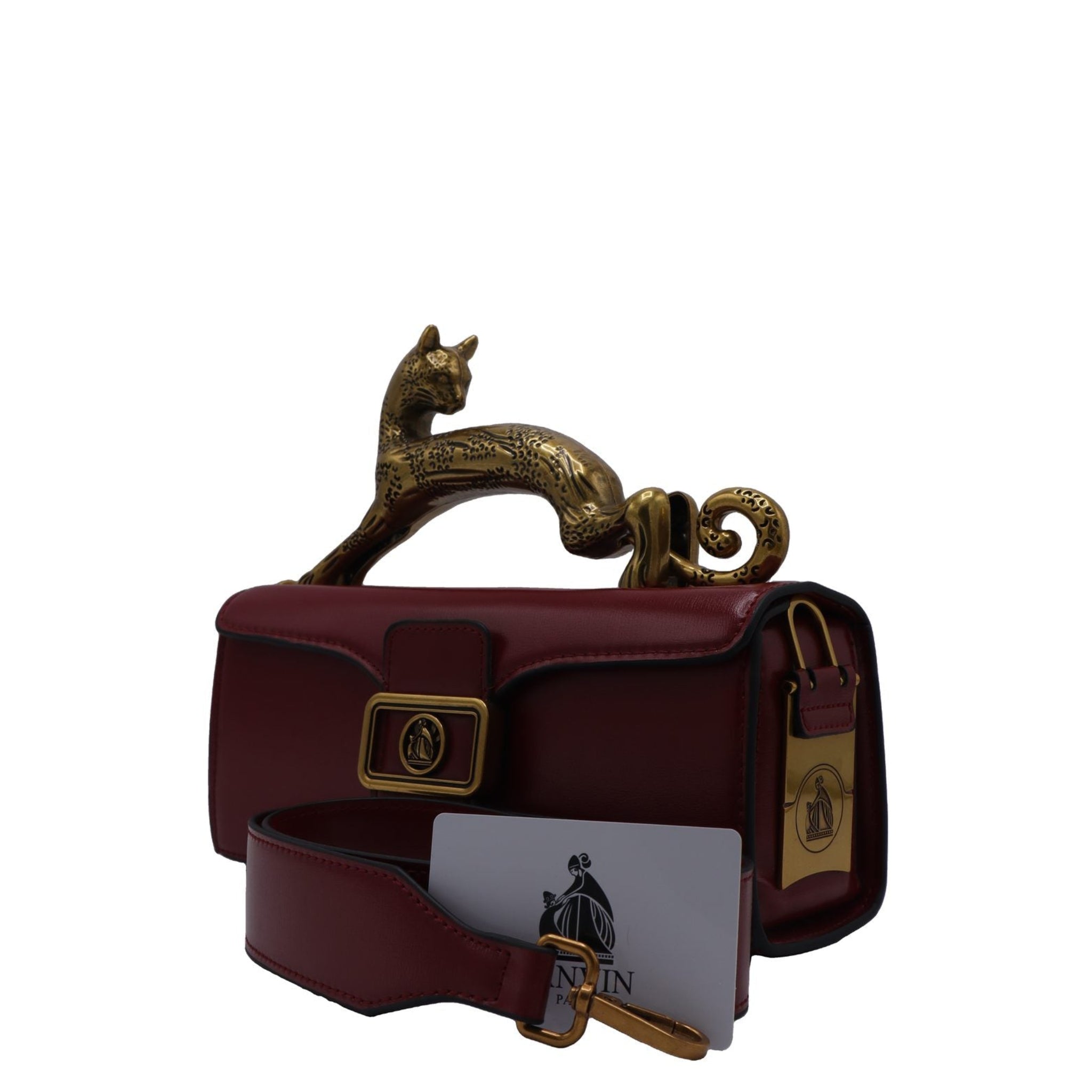Lanvin Pencil Cat Bag | Deep Red Leather & Gold Cat Handle