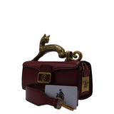 Lanvin Pencil Cat Bag | Deep Red Leather & Gold Cat Handle