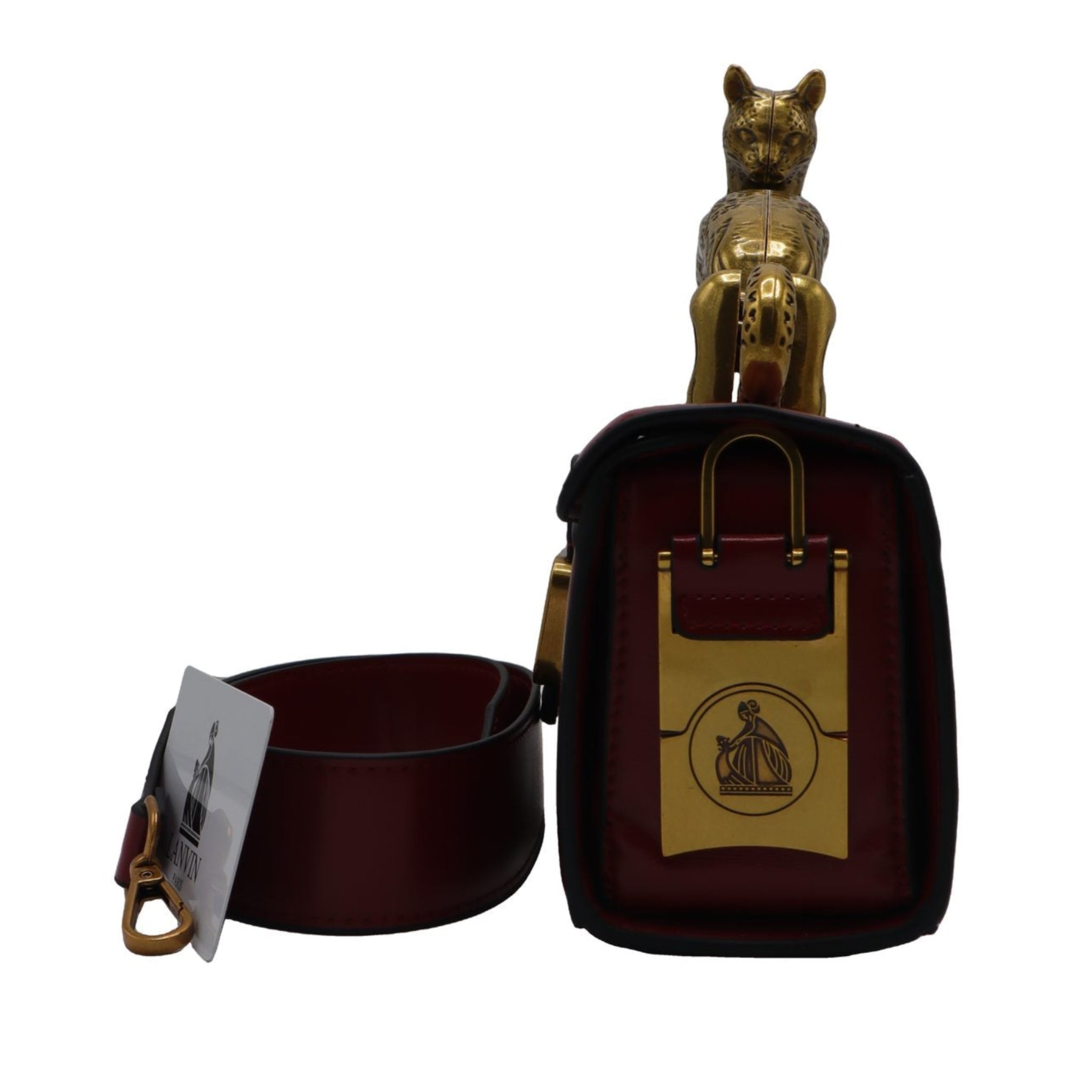 Lanvin Pencil Cat Bag | Deep Red Leather & Gold Cat Handle