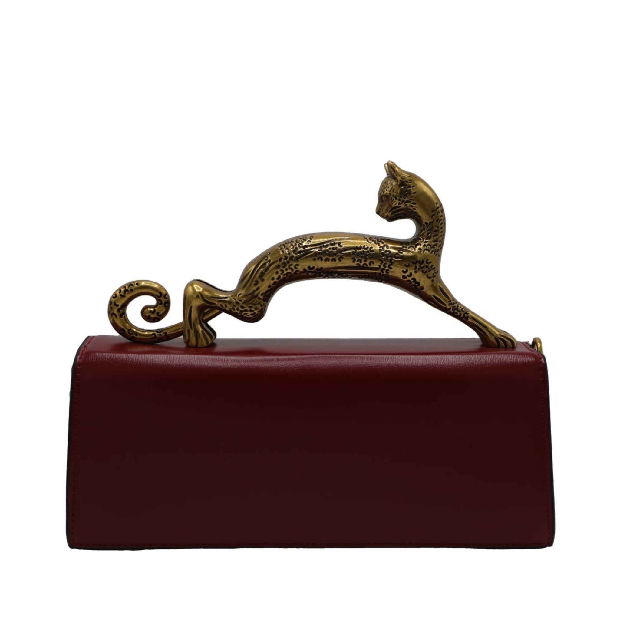 Lanvin Pencil Cat Bag | Deep Red Leather & Gold Cat Handle