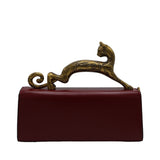 Lanvin Pencil Cat Bag | Deep Red Leather & Gold Cat Handle