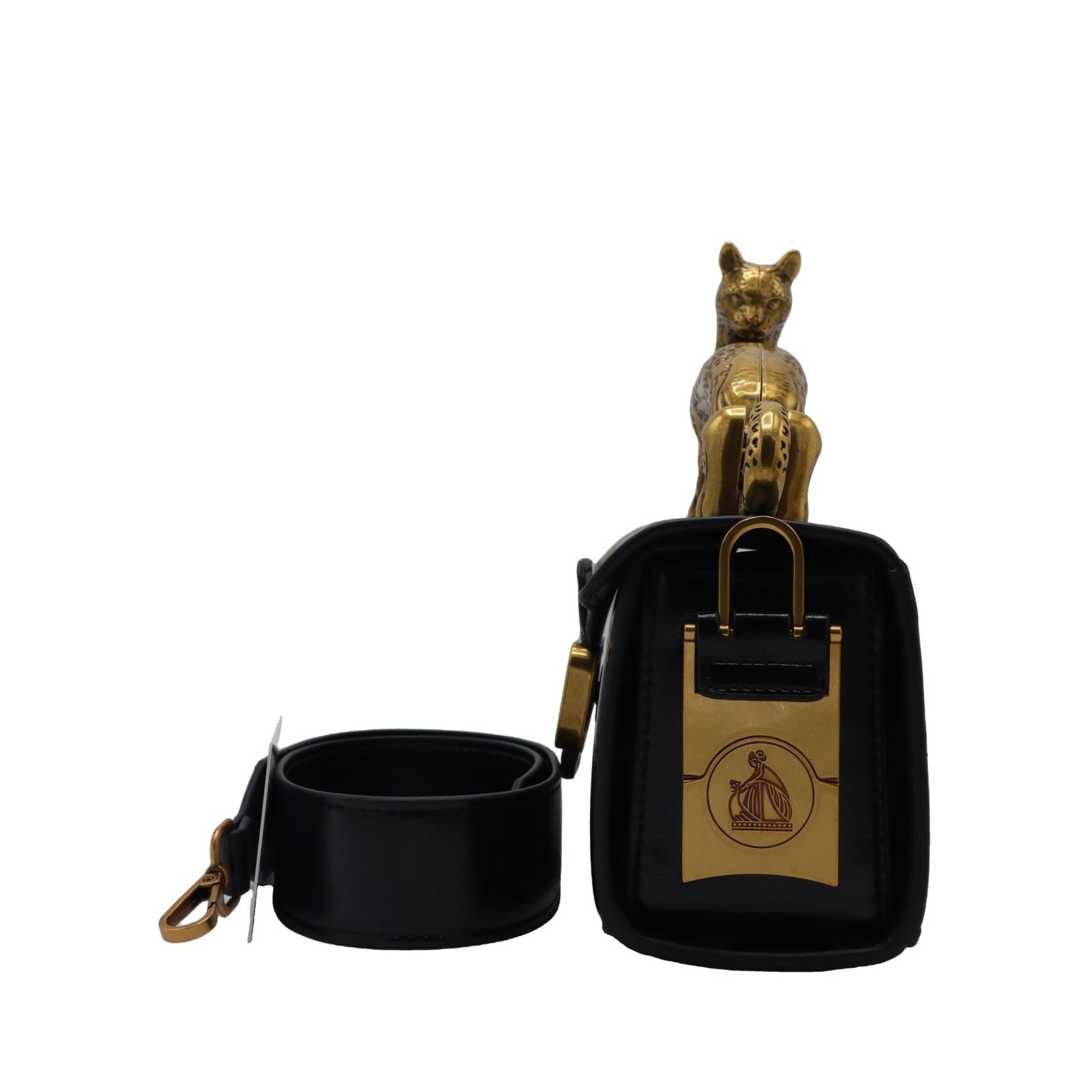 Lanvin Pencil Cat Bag | Black & Gold Printed Leather Cat Handle