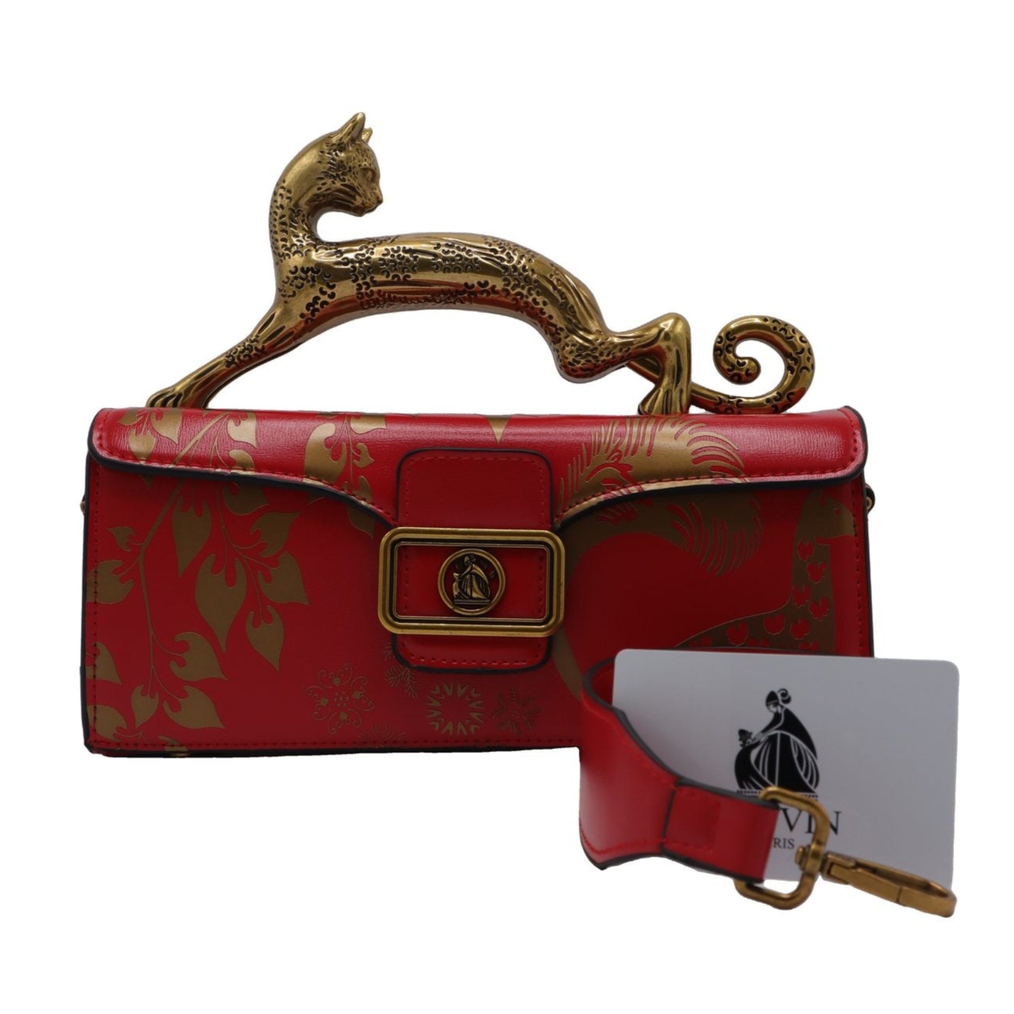 Lanvin Pencil Cat Bag | Red & Gold Printed Leather Cat Handle
