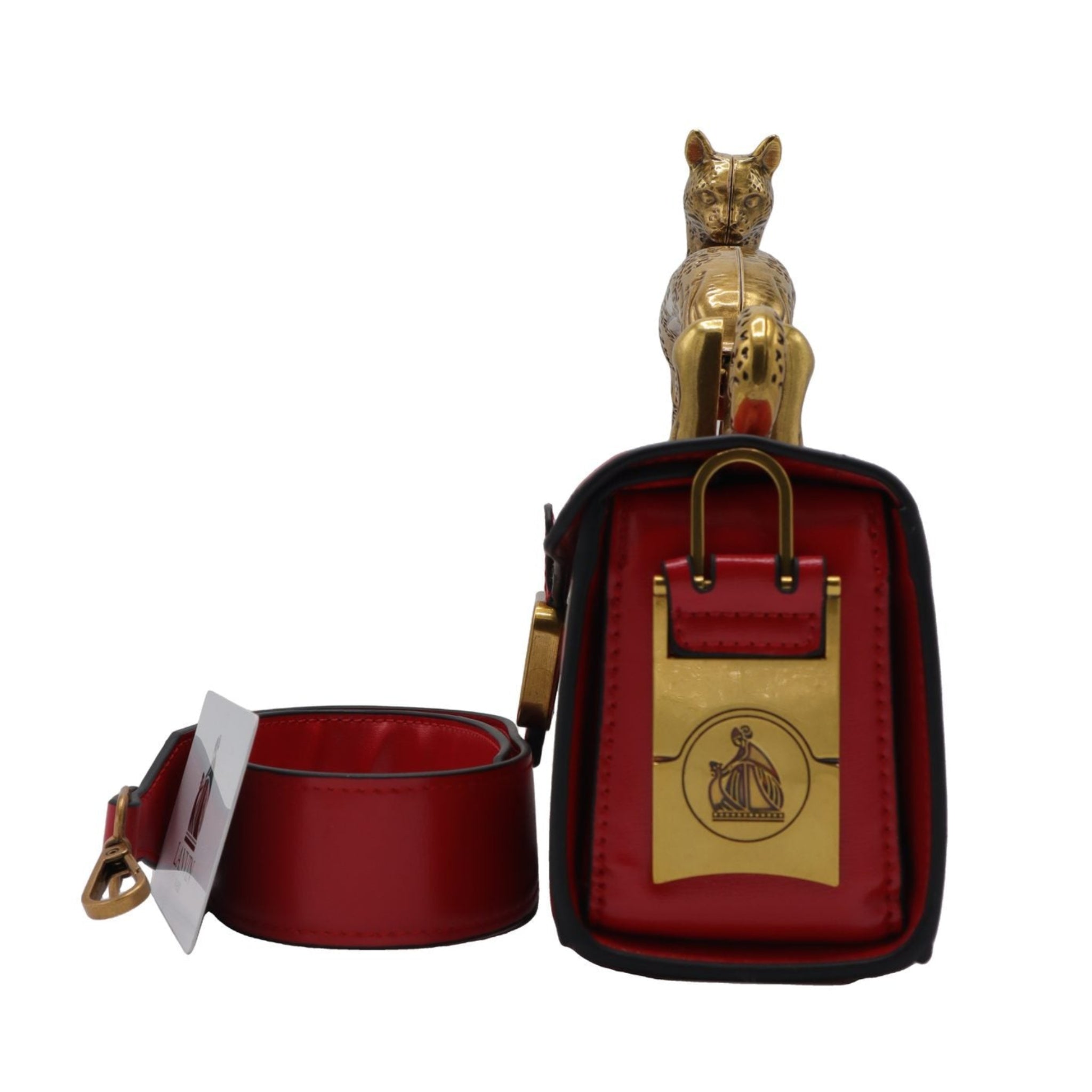 Lanvin Pencil Cat Bag | Red & Gold Printed Leather Cat Handle
