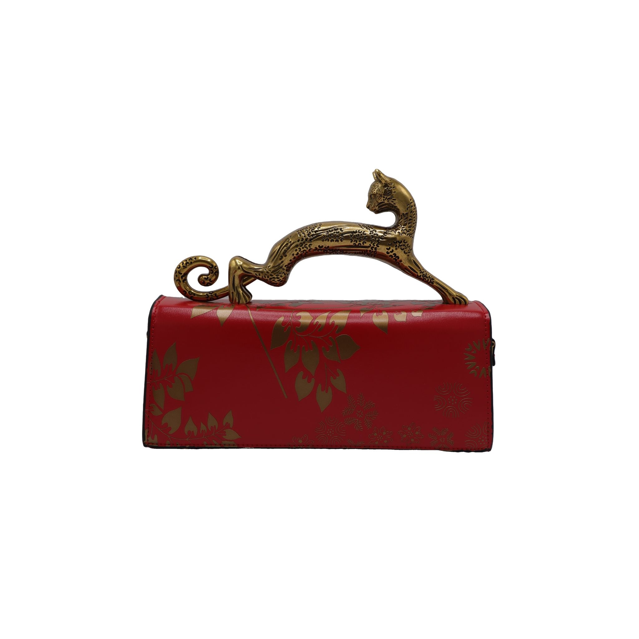 Lanvin Pencil Cat Bag | Red & Gold Printed Leather Cat Handle