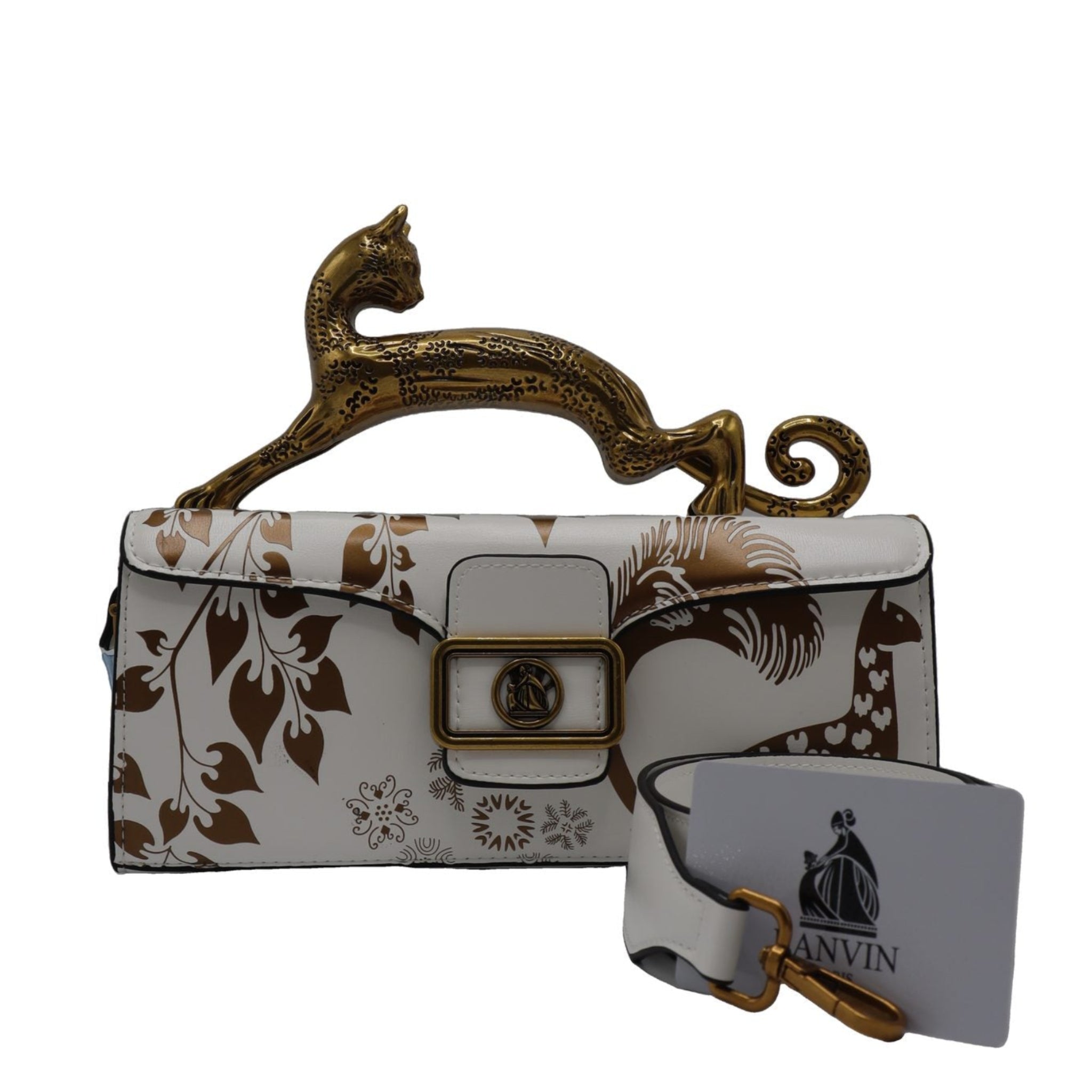 Lanvin Pencil Cat Bag | White & Gold Printed Leather Cat Handle