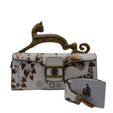 Lanvin Pencil Cat Bag | White & Gold Printed Leather Cat Handle