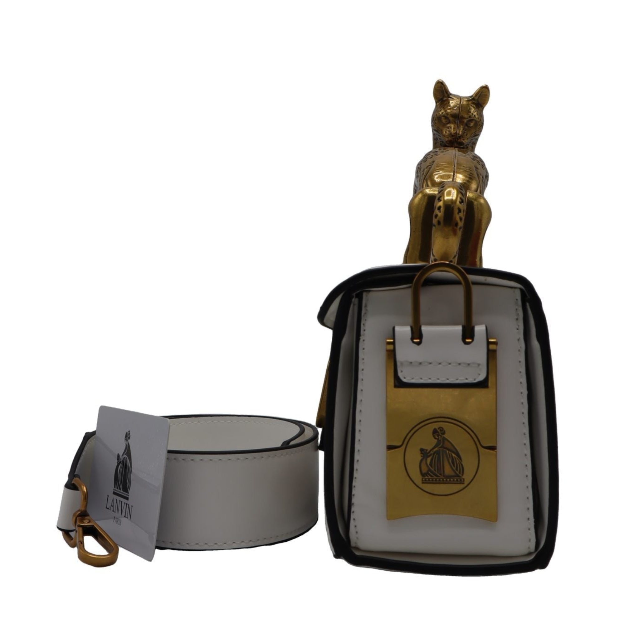 Lanvin Pencil Cat Bag | White & Gold Printed Leather Cat Handle