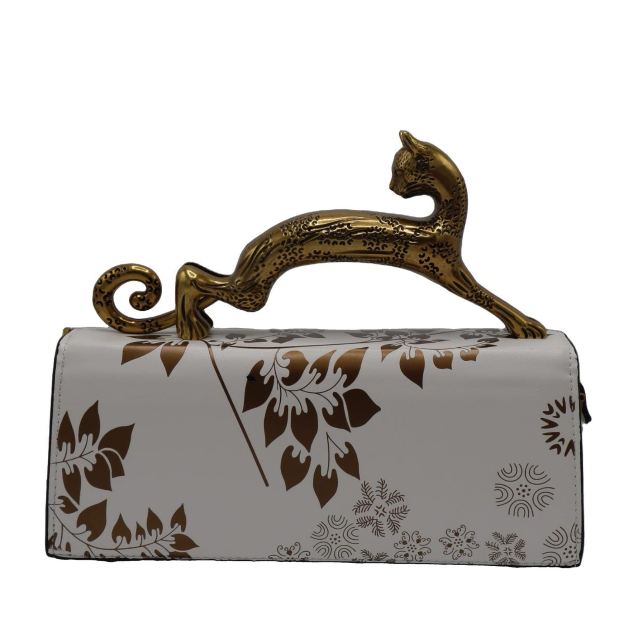 Lanvin Pencil Cat Bag | White & Gold Printed Leather Cat Handle