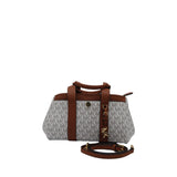 Michael Kors Logo Satchel | White Monogram & Brown Trim